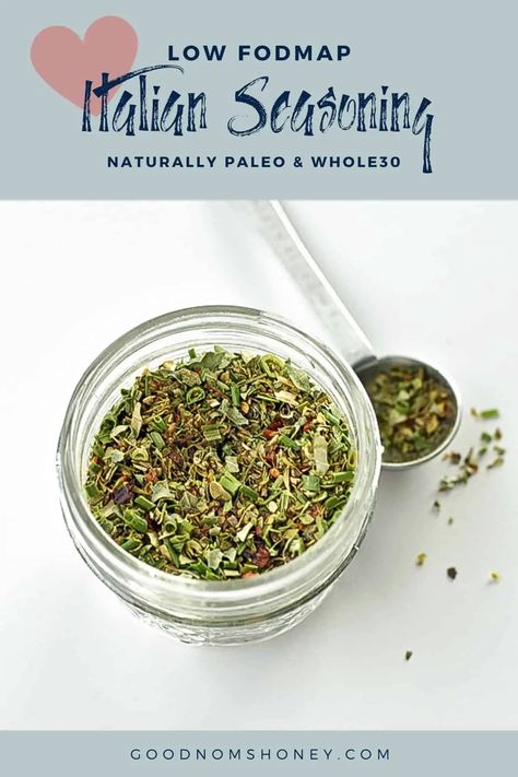 This homemade Low FODMAP Italian Seasoning makes Italian cooking so much easier! It takes less than 5 minutes to whip up and uses low FODMAP herbs and spices that you probably already have in your spice rack! #goodnomshoney #lowfodmap #italianseasoning #seasonings #spices #diyseasoning #keto #lowcarb #paleo #whole30 Italian Seasoning Recipe, Homemade Italian Seasoning, Fodmap Recipes Dinner, Low Fodmap Recipes Dinner, Fodmap Meal Plan, Low Fodmap Diet Recipes, Cacciatore Recipes, Fodmap Diet Recipes, Pasta Sauce Homemade