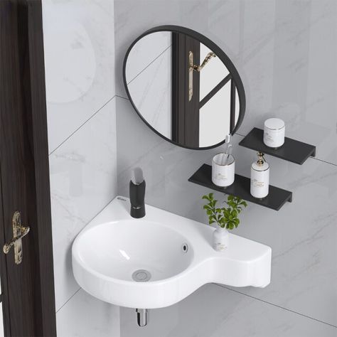 Mini Bathroom Ideas Small Spaces Showers, Small Sinks For Small Bathrooms, Corner Sink Bathroom Small, Mini Bathroom Ideas, Corner Basin, Corner Sink Bathroom, Mini Apartments, Hawaii House, Custom Tile Shower