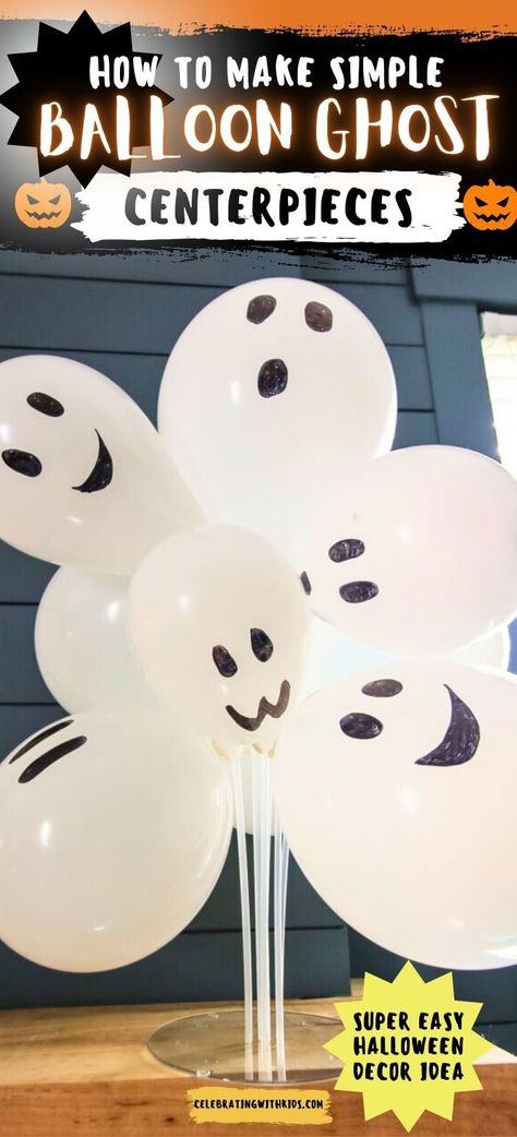 Learn how to make a Halloween ghost balloon centerpiece that’s perfect for any spooky gathering! This easy, budget-friendly DIY project adds a fun and ghostly charm to your Halloween decor, and it’s sure to be a hit with guests of all ages Kid Friendly Halloween Decor, Friendly Halloween Decor, Diy Halloween Gifts, Balloon Face, Balloon Centerpiece, Halloween Sensory, Halloween Scavenger Hunt, Ghost Diy, Kid Friendly Halloween