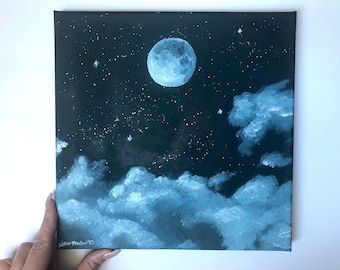 Painting Ideas Night, Midnight Painting, Night Drawing, Sky Art Painting, Moonlight Painting, Night Sky Painting, Moonlit Night, Moon Painting, Art Painting Gallery