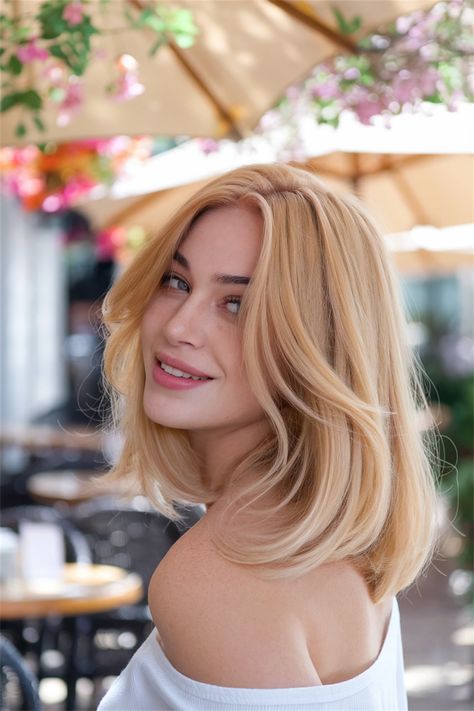 Dive into the allure of honey blonde hair, where golden streaks blend effortlessly to create a warm, inviting look perfect for any season. Whether you’re rocking shoulder-length locks or a chic chin-length bob, this shade adds a touch of radiance. Enhance your honey hue with subtle highlights or a soft ombre effect for added dimension. Elevate your hairstyle game and let your hair shine with honey blonde brilliance! #blondehair #honeyblondehair Golden Blonde Bob, Yellow Blonde Hair, Pale Blonde Hair, Soft Ombre, Yellow Blonde, Pale Blonde, Chin Length, Chin Length Bob, Subtle Highlights