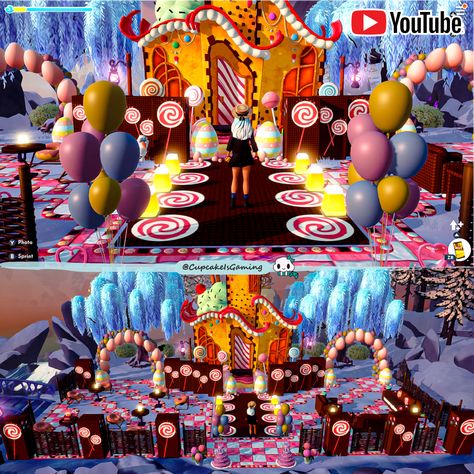 Dreamlight Valley Candy House, Disney Dreamlight Valley Vanellope House Ideas, Ddv Frosted Heights, Vanellope House Dreamlight Valley, Ddlv Frosted Heights, Dream Light Valley House Ideas, Disney Dreamlight Valley Candy House, Frosted Heights Design Dreamlight Valley, Ddv Vanellope House