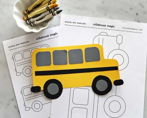 School Bus Template - Free Printable and a Bus Craft - Bus Art For Preschool, School Bus Project, School Bus Art And Craft, School Bus Craft Kindergarten, Printable School Bus Template, School Bus Art Preschool, Preschool Bus Craft, Bus Crafts For Preschoolers, School Bus Activities For Preschool