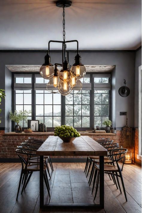 Vintage-inspired industrial light fixtures in a farmhouse kitchen Industrial Farmhouse Pendant Lights, Industrial Kitchen Lighting Ideas, Farmhouse Pendant Lights, Industrial Modern Lighting, Kitchen Light Fixtures, Low Ceiling Lighting, Industrial Kitchen Lighting, Classic Chandeliers, Cage Light