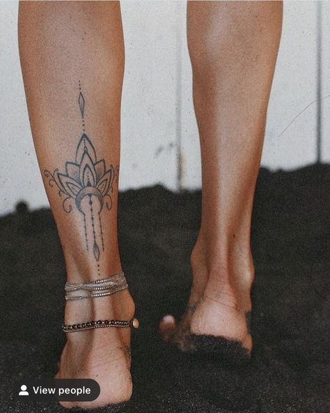 Back Of Leg Mandala Tattoo, Boho Tattoos For Women Free Spirit, Inner Calf Tattoo, Back Of Ankle Tattoo, Sewing Tattoos, Bohemian Tattoo, Small Girly Tattoos, Bauch Tattoos, Cool Wrist Tattoos