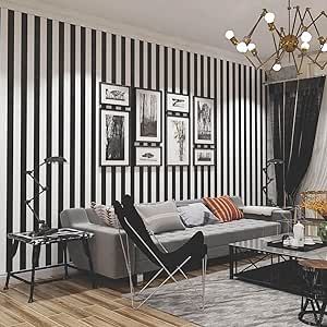 Black And White Striped Wallpaper, Black And White Striped Wall, Black And White Stripe Wallpaper, White Striped Wallpaper, Striped Bedroom, Waterproof Wallpaper, Wallpaper Vinyl, Wallpaper For Walls, Polka Dots Wallpaper