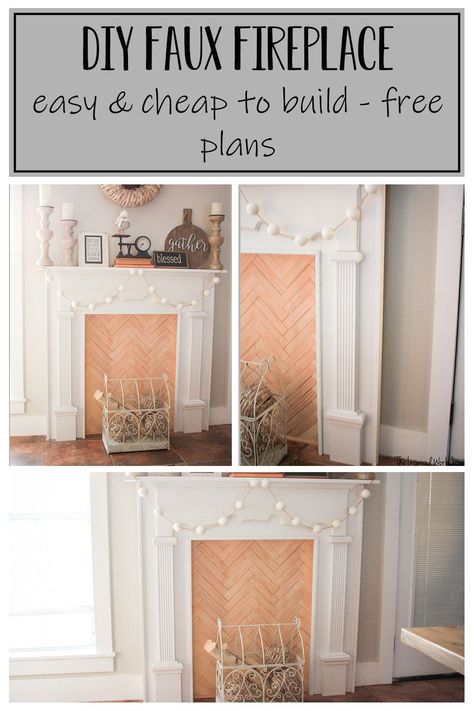 This gorgeous DIY faux fireplace is easy to build and really elevates a room! The faux fireplace is the perfect place to hang stockings and decorate for holidays and seasons if you don't have a real fireplace! Instantly add the cozy factor when you place this faux fireplace in any room! Build yourself a DIY faux fireplace with the help of the step by step tutorial! Ikea Hack Fireplace, Diy Faux Fireplace Surround, Diy Faux Fireplace Christmas, Faux Fireplace Diy Bedroom, Fake Fireplace Ideas Diy, Diy Mantle No Fireplace, Candle Faux Fireplace, Diy Faux Fireplace Mantle, Faux Fireplace Diy Easy