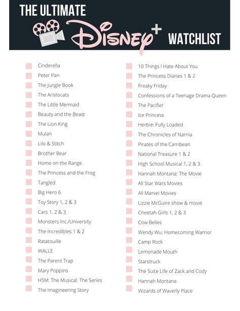 the ultimate disney+ watchlist Disney Watchlist, Disney Movie Marathon, Disney List, All Marvel Movies, Disney Original Movies, Disney Movies List, Teenage Drama, Netflix Movies To Watch, Disney Movies To Watch