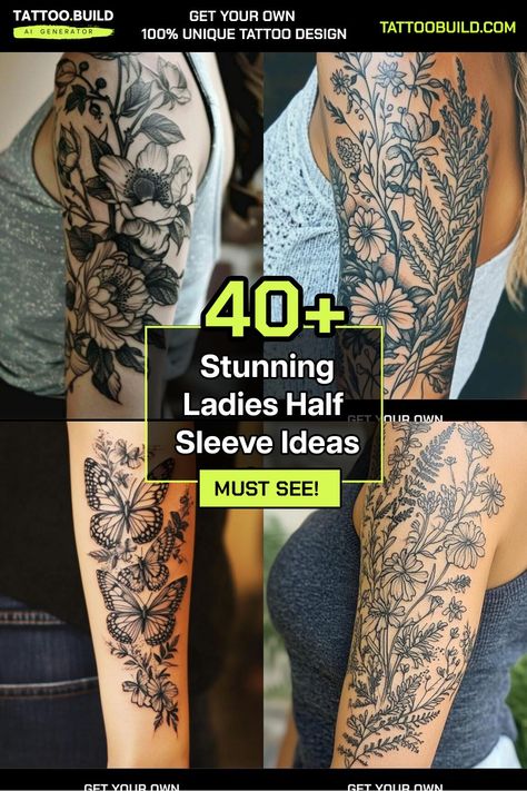 Stylish Womens Arm Tattoo Inspirations Sleeve Tattoo Concepts Galore Bottom Half Sleeve Tattoos For Women, Half Sleeve Tattoo Ideas, Sleeve Tattoo Designs, Unique Half Sleeve Tattoos, Half Sleeve Tattoos, Cool Half Sleeve Tattoos, Floral Thigh Tattoos, Sleeve Tattoo Ideas, On Tattoo