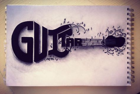 Musical Word Art "Guitar" Drawn by: Art by Anj Music Lettering Art, Elementary Lettering, Music Quotes Drawing, Word Drawings Art, Music Drawings Ideas Creative, Word Art Design Creative, Guitar Typography, Music Lettering, Drawing Words