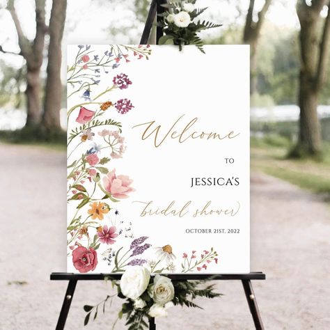 PRICES MAY VARY. Welcome your friends to your bridal shower and enjoy a lovely bridal shower party with this Bridal Shower Welcome Sign! This bridal shower sign will sure stand out in your bridal shower decoration and please all of your guests as they enter your bridal shower celebration. Multiple size options 4 mm corrugated plastic Weatherproof & fade-resistant Don’t forget to add your stand after designing! Stands are not included as a default The perfect way to welcome your guests to your Br Wildflower Bridal Shower, Bridal Shower Sign, Floral Signs, Welcome Sign Template, Bridal Shower Welcome Sign, Shower Welcome Sign, Bridal Shower Signs, Shower Sign, Welcome To Our Wedding