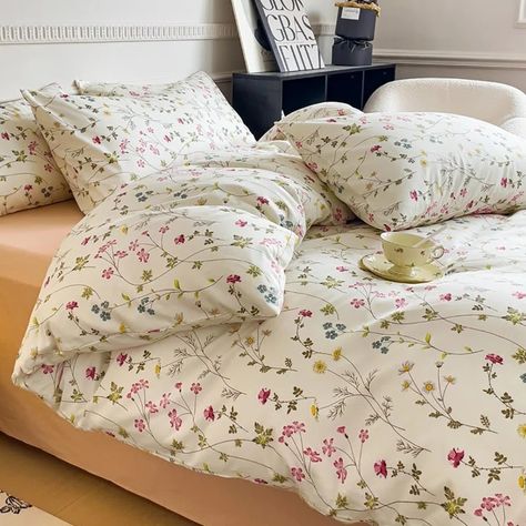 Nayoroom Botanical Floral Beige Pink Flower Duvet Cover Vintage Style Soft Cotton Garden Floral Aesthetic Bedding Set & Reviews - Wayfair Canada Aesthetic Bedding Set, Girl Floral Bedroom, Aesthetic Bedding, Flower Duvet Cover, Floral Bedroom, Flower Duvet, Floral Aesthetic, Floral Duvet Cover, Floral Duvet