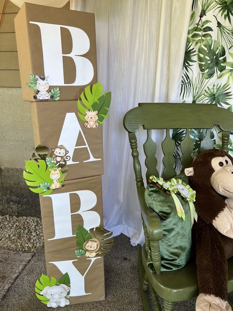 At Home Baby Shower Ideas, Decoracion Baby Shower Safari, Baby Shower Ideas Safari, Baby Shower Monkey, Safari Baby Shower Boy, Baby Shower Safari, Jungle Decorations, Baby Shower Safari Theme, Monkey Baby Shower