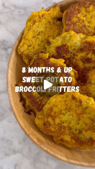 Sweet Potato Recipes For 7 Month Old, Sweet Potato And Broccoli Tots, Broccoli Fritters Baby, Broccoli Baby Food Recipe, Sweet Potato Blw, Blw Recipes 8 Months Led Weaning, Blw Recipes 6 Months, Baby Broccoli Recipe, Baby Food 8 Months