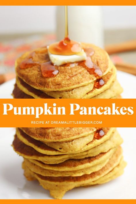 Using pancake mix, these gluten free pumpkin pancakes aren't just amazing, they're also quick and easy! Get the recipe to make them.  #pumpkinrecipes #glutenfreerecipeseasy #glutenfreebreakfast #glutenfreepancakes #gfbreakfast Homemade Pumpkin Pancakes, Light Fluffy Pancakes, Gluten Free Pumpkin Pancakes, Pumpkin Pie Pancakes, Fluffy Pumpkin Pancakes, Pumpkin Pancakes Easy, Pumpkin Pancake, Light And Fluffy Pancakes, Pumpkin Spice Pancakes