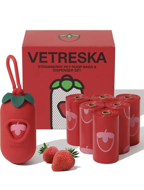 VETRESKA Dog Poop Bag Dispenser with Strawberry Scented Bags, Leak Proof, Extra Thick and Large Pet Waste Bags,1 Count Bag Holder and 105 Bags (7 Refill Rolls) for Walking Dog and Cats Litter, Red Pet Waste Bags, Dog Poop Bag Holder, Walking Dog, Bag Dispenser, Dogs Pooping, Pet Stuff, Large Animals, Bag Holder, Cat Litter