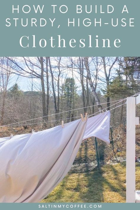 Build A Clothesline, Outdoor Clothesline Ideas, Diy Clothesline Outdoor, Diy Clothesline, Clothesline Outdoor, 1 Acre Homestead, Outdoor Clothes Lines, Clothesline Diy, Clothesline Poles