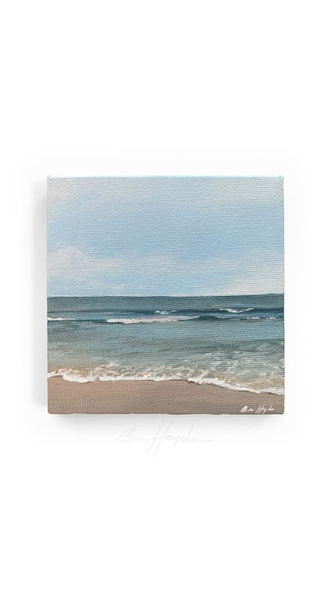 Mini acrylic painting of a beach coastline by Brie Hayden Landscape Art Ideas, Easy Beach Painting, Simple Painting Ideas, Beach Scene Painting, Beach Art Painting, Painting Series, Paint Photography, Simple Painting, Ocean Canvas