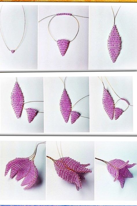 Bead Woven Flowers, Beaded Flower Tutorial Free Pattern, Seed Bead Flowers Patterns, Beaded Leaf Pattern, Seed Bead Hummingbird, Seed Bead Flowers Tutorial, Bead Art Projects, Bead Flowers, Beaded Flowers Patterns