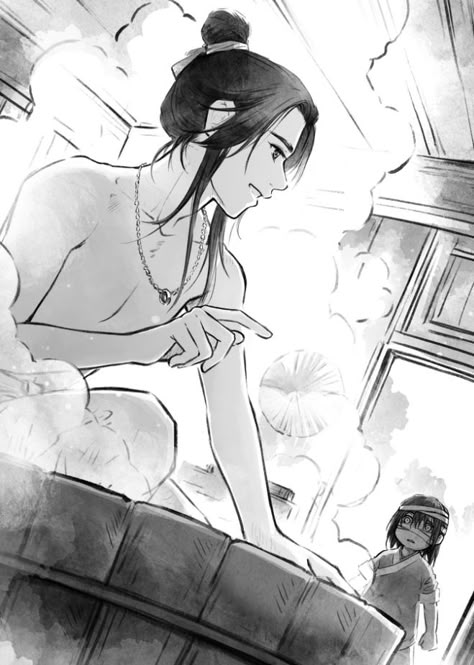 Tgcf Novel, Hua Cheng X Xie Lian, Chinese Cartoon, Heavens Official Blessing, Heaven Officials Blessing, Scum Villain's Self-saving System, Interior Illustration, Hua Cheng, Mo Xiang Tong Xiu