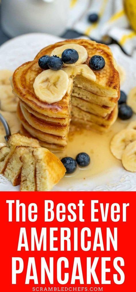 American Pancakes Recipe, Easy Homemade Pancake Recipe, Brunch Pancakes, Easy Homemade Pancakes, Belgian Waffles Recipe, Oven Baked Bacon, Freeze Pancakes, Flavored Pancakes, Homemade Pancake Recipe