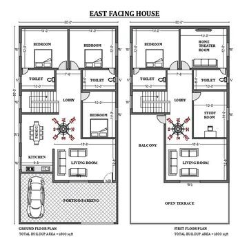 East Facing House Plan, 2d Autocad Drawing, House Layout Plans, Drawing Block, Kid's Bedroom, Cad Blocks, Theater Room, Autocad Drawing, House Doors