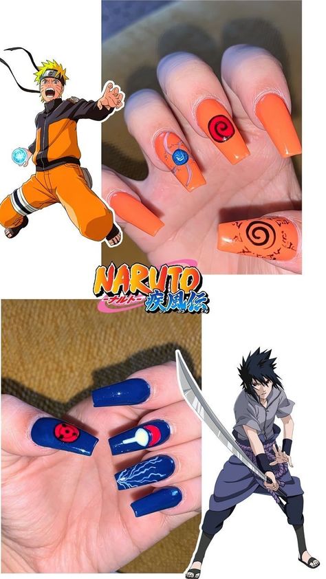 Naruto Nails Designs Easy, Naruto Nail Ideas, Uzumaki Nails, Uchiha Nails, Sasuke Nails, Anime Nails Naruto, Naruto Nail Art, Anime Nail Designs, Anime Nail Ideas