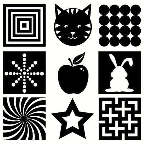 FREEBIE! 5 pages of black & white vision development images for your infant! PLUS 15 other DIY Infant Activities... Baby Flash Cards, Maluchy Montessori, Newborn Schedule, High Contrast Images, Baby Education, Baby Wallpaper, Toddler Development, Black And White Baby, Montessori Baby