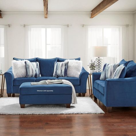 Casual Chic Living Room, Blue Sofa Set, 4 Piece Living Room Set, Navy Blue Sofa, Modern Style Living Room, 3 Piece Living Room Set, Blue Couches, Sofa And Loveseat Set, Set Sofa