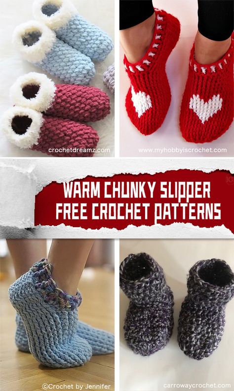 Crochet Bootie Slippers Free Pattern, Crochet Chunky Slippers Free Pattern, Crochet Chunky Socks, Crochet Adult Slippers, Chunky Slippers, Chunky Yarn Slippers Crochet, Bernat Blanket Yarn Patterns Crochet Slippers, Super Bulky Knit Slippers, House Slippers Pattern