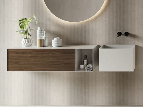 Wall-mounted plate vanity unit with doors Wired Glass, Basin Design, Bathroom Furniture Vanity, Aluminium Sheet, Vanity Units, Bathroom Furniture, Wash Basin, Wabi Sabi, Lighted Bathroom Mirror