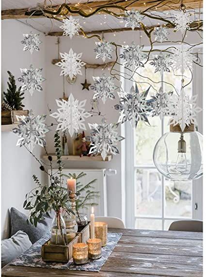 Christmas Snowflakes Decorations, New Year's Party Decorations, Frozen Theme Party, Hanging Garland, Snowflake Decorations, Silver Christmas, New Years Decorations, Christmas Snowflakes, Christmas Deco