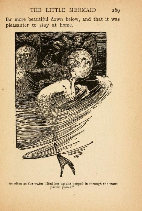 Illustration from "The Little Mermaid" in "Fairy Tales of Hans Christian Andersen" illustrated by Helen Stratton. Published around 1908. From: Archive.org. Helen Stratton, Mermaid History, Hans Andersen, Siren Aesthetic, Mermaid Stories, Fairy Tale Illustrations, Mermaid Books, Hans Christian Anderson, Mermaid Illustration