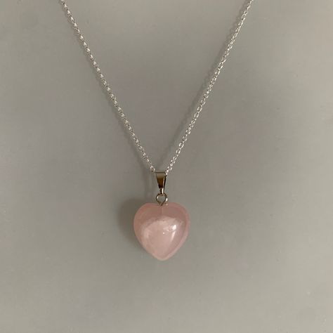 "So dainty! This heart pendant is perfect on this sterling silver chain. MATERIALS: ● Sterling silver chain MEASUREMENTS: ● length of chain: 18\" ALSO: ❤ Please note that products may have slight variations in color, size, or characteristics." Aesthetic Pendant, Cute Pendants, Necklaces Silver, Pink Rose Quartz, Jewelry Accessories Ideas, Rose Quartz Heart, Silver Chains, Pink Necklace, Funky Jewelry