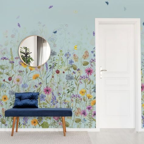 Flowers Mural, Paper Paste, Restful Bedrooms, Flower Mural, Victorian Cottage, Ink Design, Mural Design, Wallpaper Size, Duck Egg Blue