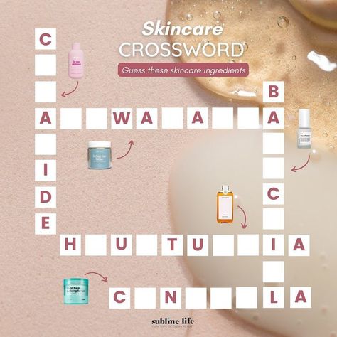 Skincare Games Ideas, Ingredients Cosmetics, Instagram Post Games, Crossword Design, Lagom Design, Blue Giraffe, Event Games, Skin Facts, Daily Puzzle