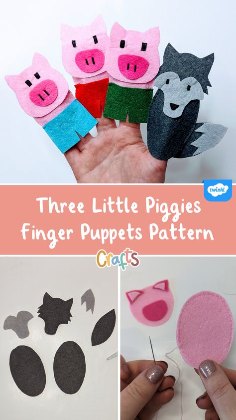 Bring the classic tale of the Three Little Pigs to life with these adorable finger puppet sewing patterns! Finger puppets are the perfect addition to any play corner to encourage storytelling, imagination or as DIY gift. Finger Puppet Patterns, Play Corner, The Big Bad Wolf, The Three Little Pigs, Puppets Diy, Puppet Patterns, Finger Puppet, Three Little Pigs, Big Bad Wolf