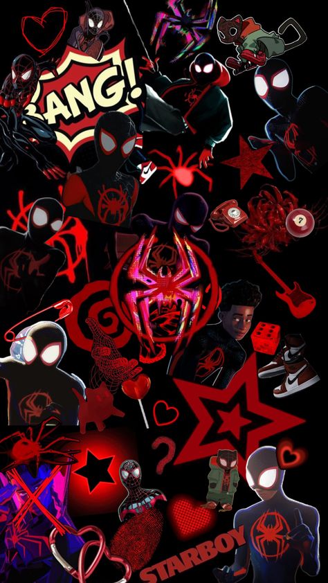 red aesthetic miles morales collage for phone wallpaper Miles Morales Collage, Iphone Wallpaper Stars, Spiderman And Spider Gwen, Spiderman Poster, Spiderman Comic Art, Spider Illustration, Pretty Wallpaper Ipad, Halloween Wallpaper Iphone Backgrounds, Miles Spiderman