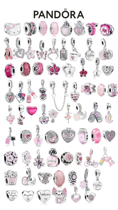 Pink Pandora Charms, Pandora Charms Pink, Aesthetic Bracelet, Pandora Bracelet Charms Ideas, Pandora Bracelet Designs, 10 Ways To Wear, Pandora Jewelry Charms, Pandora Pink, Pink Charm