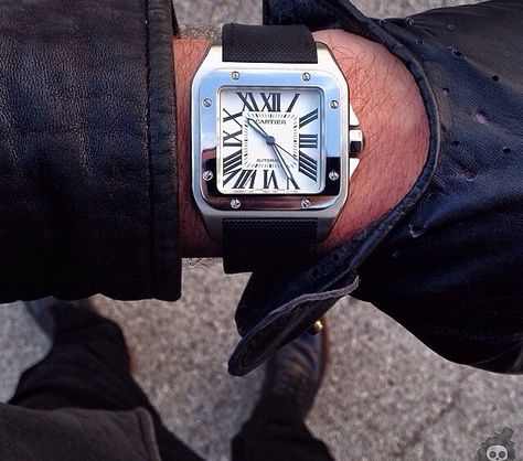 Cartier Santos 100, Cartier Santos, Cartier Watch, Square Watch, Perm, Watch Design, Cartier, Gentleman, Leather