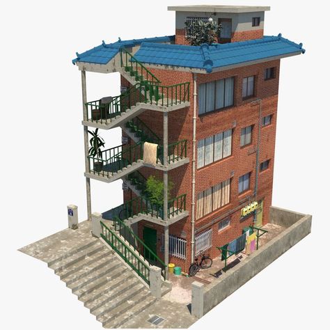 Urban Japanese House, Apartment Complex With Courtyard, Cool Apartment Buildings, City Apartments Exterior, Asian Apartment Building, Tokyo Apartment Building, Bloxburg Korean Town, Small Apartment Building Exterior, Korean Townhouse