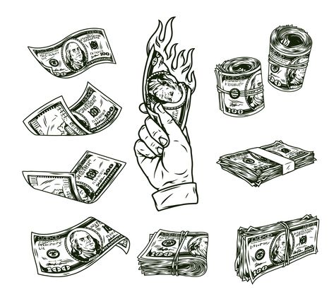 Dollars Tattoo Design, Money Tatoos Ideas, Burning Money Tattoo, Dollar Tattoo Design, Outline Drawing Flower, Tattoo Ideas Money, Money Tattoo Ideas, Sparkly Wallpaper Aesthetic, Tattoo Designs Drawings Sketches