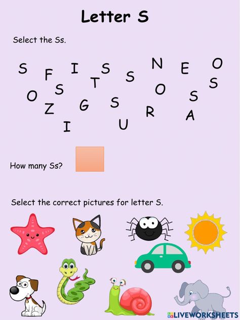 Letter S Worksheets Kindergarten, S Phonics, Toddler Exercise, Preschool Counting Worksheets, Letter S Worksheets, Jolly Phonics Activities, Letter Activity, Media Pembelajaran, Preschool Counting