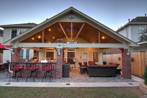 Backyard Structures Covered Patios, Outdoor Covered Grill Area, Hot Tub Under Covered Patio, Outdoor Rooms Covered, Gable Roof Patio, Roof Patio, Covered Outdoor Kitchens, Backyard Covered Patios, Patio Remodel