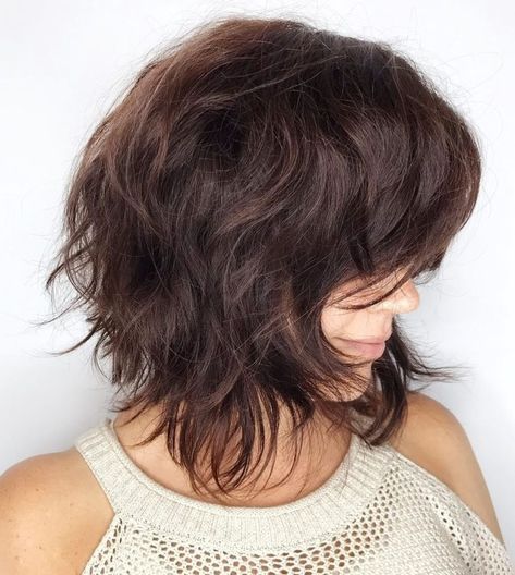 Layered Wavy Bob Hairstyle Thick Bob Haircut, Shag Bob Haircut, Choppy Bob Haircuts, Haircuts For Thick Hair, Thick Wavy Hair, Bob Hairstyles For Thick, Wavy Bob Hairstyles, Long Bob Haircuts, Short Hairstyles For Thick Hair