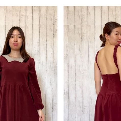 Van | Sewing & Upcycle Fashion on Instagram: "I turn this $8 thrift dress into a modern backless dress.
#simplicitypatterns S9543
.
.
#upcyclefashion #upcycle #upcycledclothing #upcycling #refashion #refashionedclothing #refashionista #thriftstorefinds #thriftflip #transformation #beforeandafter #sewing #sewsewsew #explorepage #fashionblogger #fashioninspo #maroondress #sewingproject" Thrift Dress, Sewing Upcycle, Thrift Flips, Upcycle Sewing, Thrift Flip, Maroon Dress, Upcycled Fashion, Simplicity Patterns, Thrift Store Finds