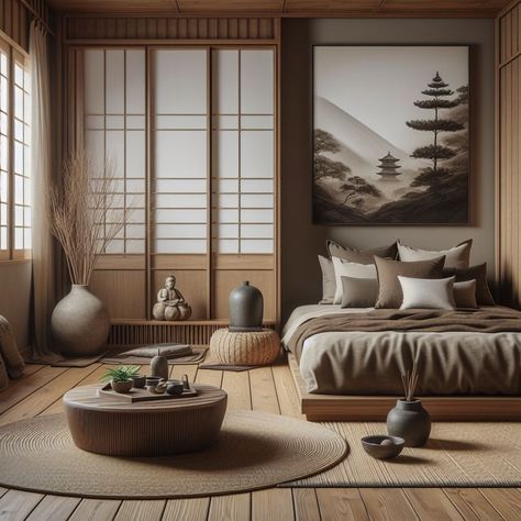 Zen Bedroom Japanese Bedroom Wardrobe, Japan Bedroom Aesthetic, Zen Interior Design Bedroom, Zen Garden Bedroom, Yoga Apartment, Japan Bedroom Design, Japan Style Bedroom, Zen Bedroom Ideas Serenity, Japanese Decor Bedroom