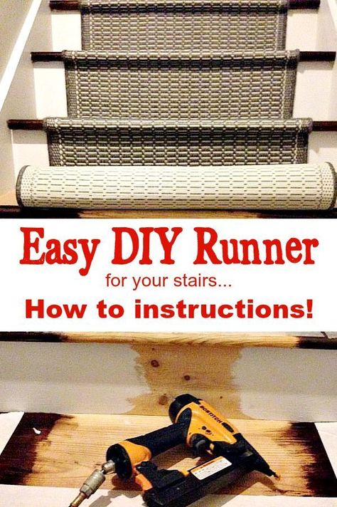 Easy instructions for adding a runner to your stairs Easy Home Improvement Projects, Diy Painted Furniture, Easy Home Improvement, Hallway Carpet Runners, Home Improvement Loans, Home Remodeling Diy, Basement Stairs, Farmhouse Remodel, Diy Stairs