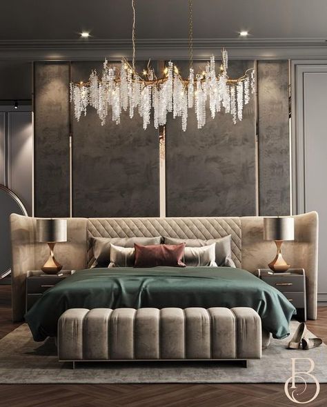 LUXXU: This master bedroom by @Base9 Studio fea... Luxury Bed Design, Guest Bedroom Design, Luxury Bedroom Furniture, Luxury Bedroom Decor, Modern Luxury Bedroom, Modern Bedroom Interior, Luxury Bedroom Design, Luxury Bedroom Master, Design Apartment