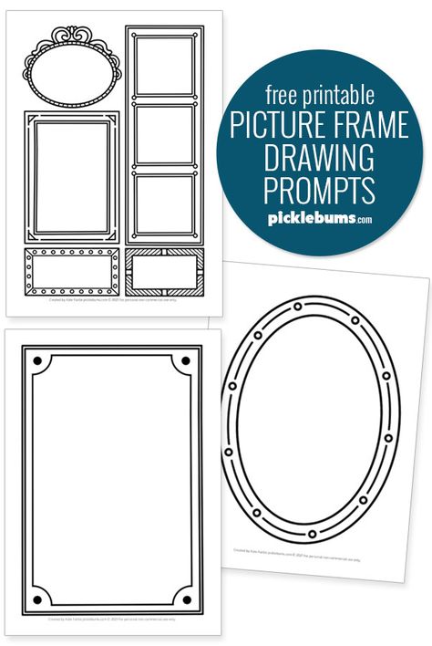 Picture Frame Drawing Prompts - Free Printable - Picklebums Drawing Activity For Kids, Free Picture Frames, Picture Frame Template, Kids Picture Frames, Picture Frame Drawing, Paper Picture Frames, Drawing Activity, Frame Drawing, Picture Frame Mat